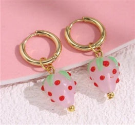 Strawberry Charm Hoop Earrings