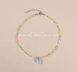 Purple Butterfly Beaded Necklace