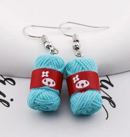 Blue Yarn Ball Drop Earrings