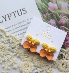 Orange Cherry Bow Stud Earrings
