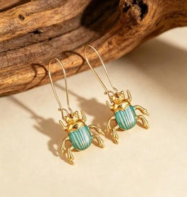 Gold Beetle Drop Earrings
