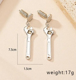 Silver Wrench Drop Earrings