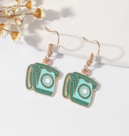 Teal Rotary Phone Drop Earrings