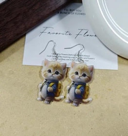 Kitten Schoolbag Drop Earrings