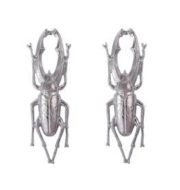 Silver Stag Beetle Drop Earrings