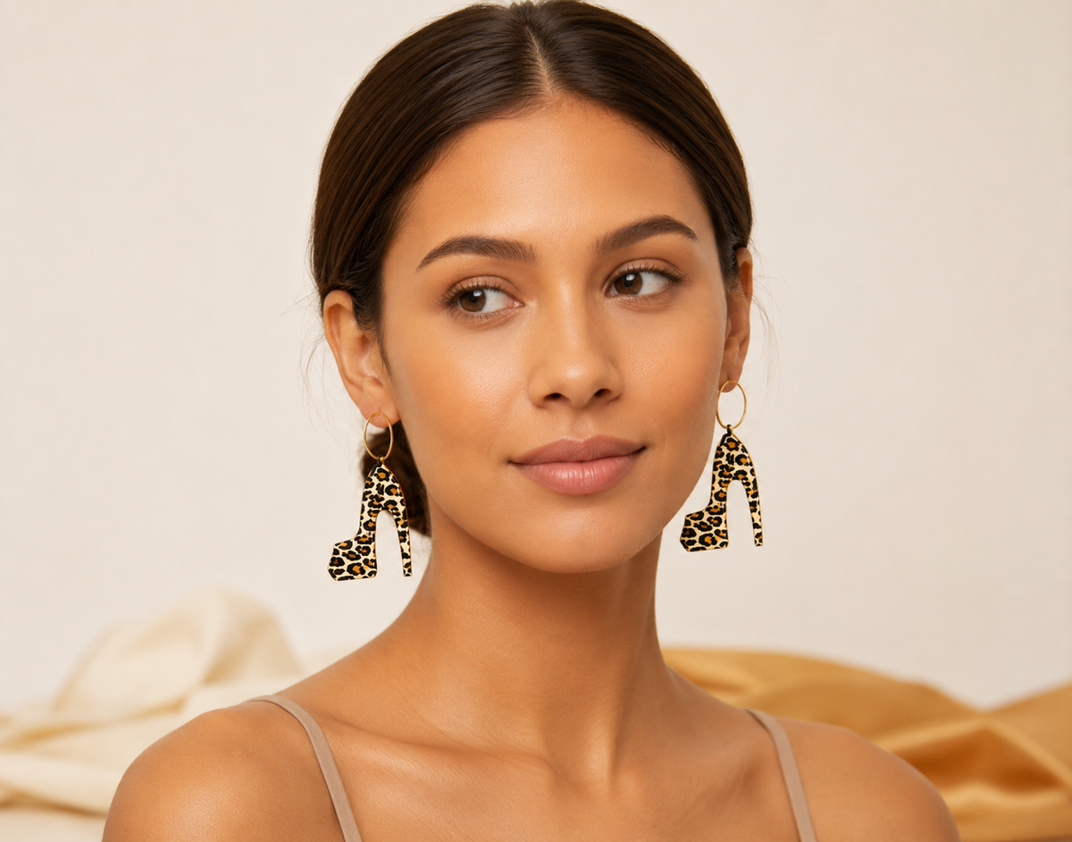 Leopard Print Heel Drop Earrings