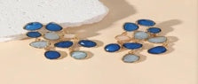 Blue Stone Gold Tassel Earrings