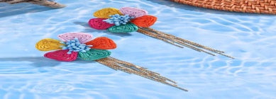 Colourful Raffia Flower Tassel Earrings