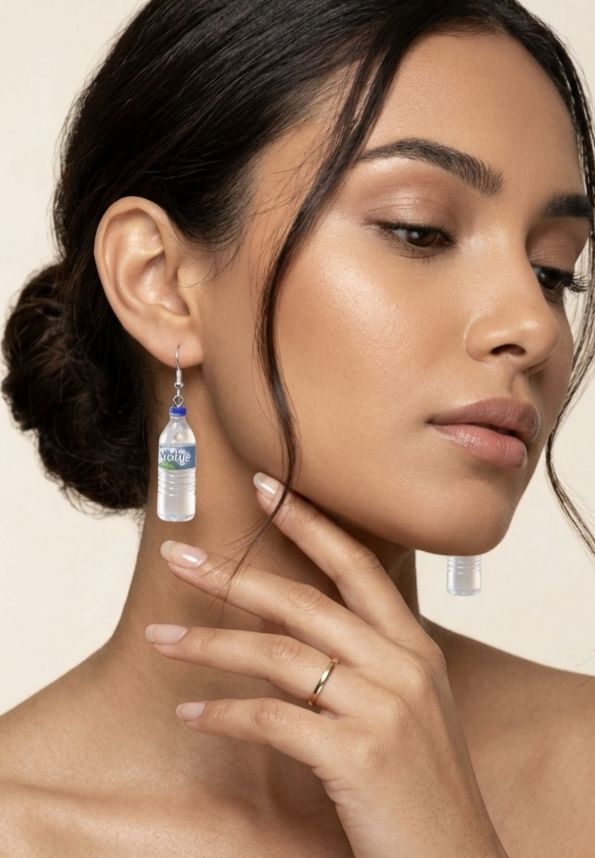 Miniature water bottle statement earrings