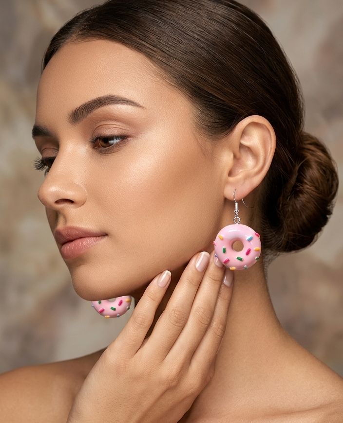 Miniature pink sprinkled donut earrings