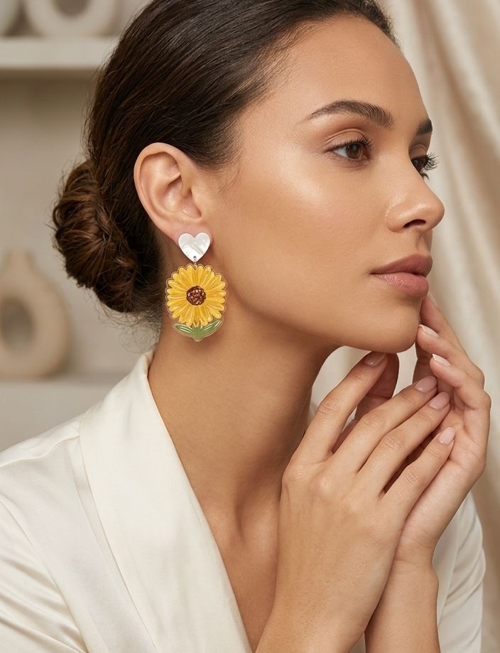 Heart & sunflower acrylic statement earrings