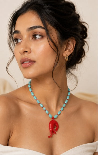 Turquoise Shrimp Beaded Necklace