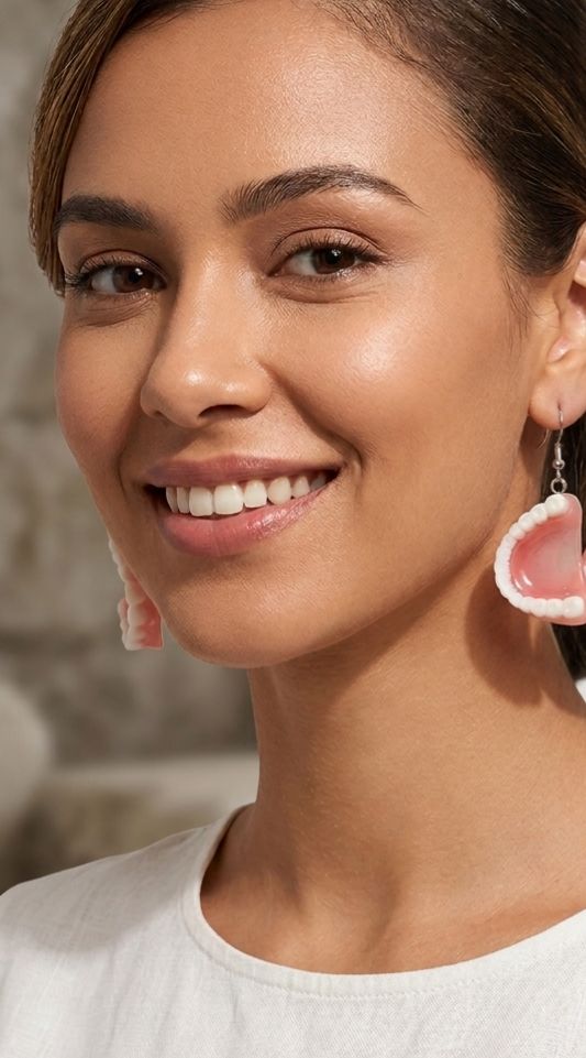 Miniature denture teeth statement earrings