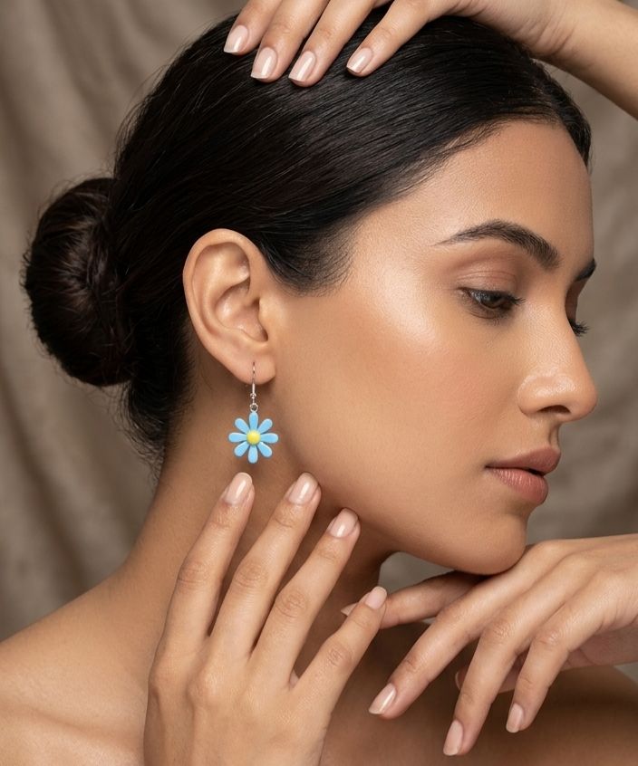 Pastel blue daisy flower earrings